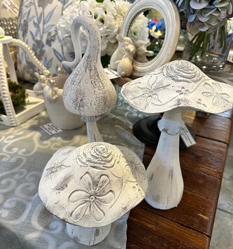 Set of 3 Embossed Whitewashed Mushrooms