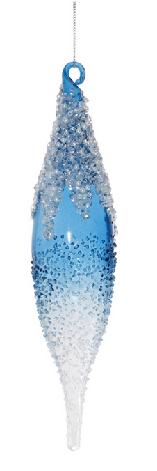 Snow Capped Blue Glass Ornament