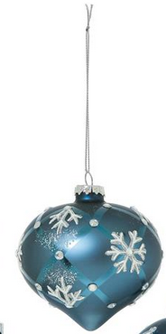 Blue Snowflake & Gem Glass Ornament