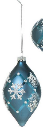Blue Snowflake & Gem Glass Ornament