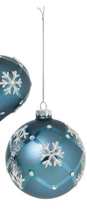 Blue Snowflake & Gem Glass Ornament