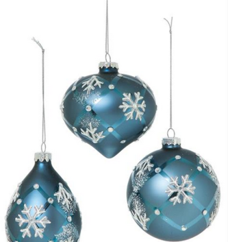Blue Snowflake & Gem Glass Ornament (3-Styles)