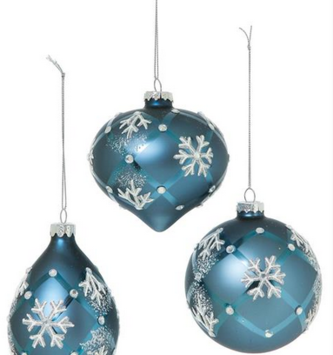 Blue Snowflake & Gem Glass Ornament (3-Styles)