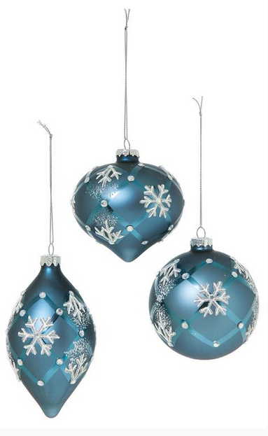 Blue Snowflake & Gem Glass Ornament