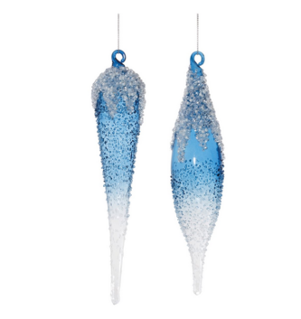 Snow Capped Blue Glass Ornament (2-Styles)