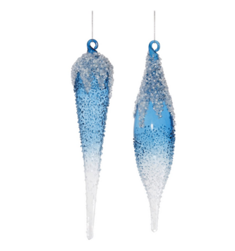 Snow Capped Blue Glass Ornament (2-Styles)