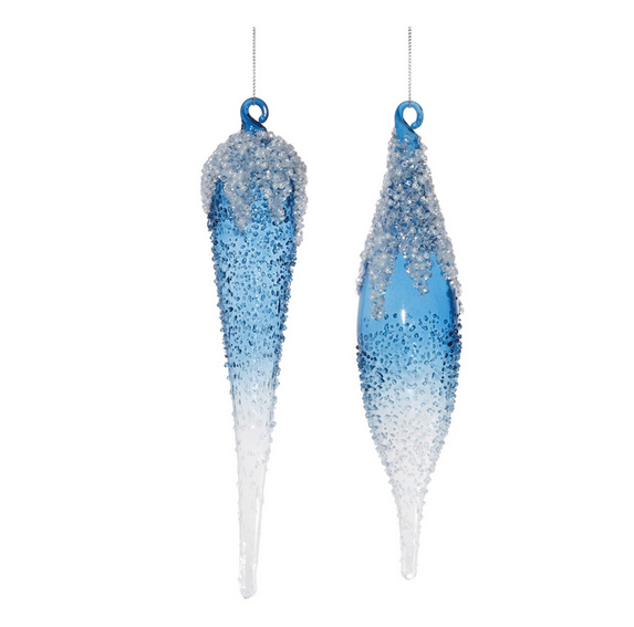 Snow Capped Blue Glass Ornament