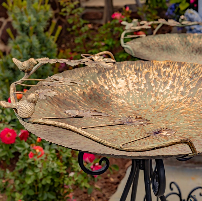 Gold Patina Bird Bath w/ Stand (3-Sizes)
