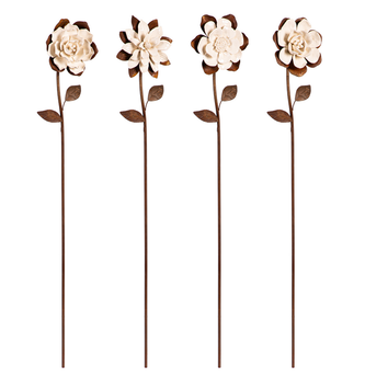 Antiqued Porcelain Flower Metal Garden Stake (4-Styles)