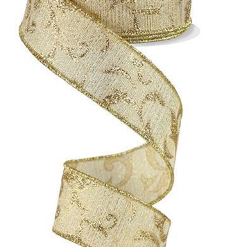 1.5'' x 10 YD Gold Acanthus Leaf Ribbon