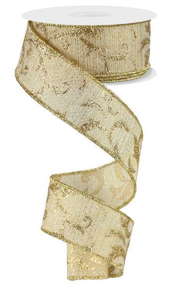 1.5'' x 10 YD Gold Acanthus Leaf Ribbon
