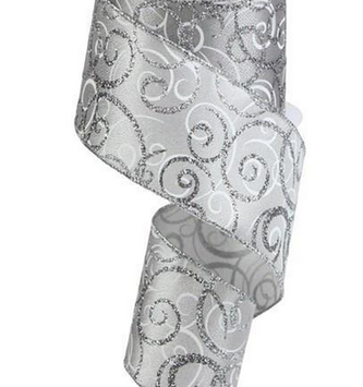 2.5'' x 10 YD Silver Swirl Wired Ribbon