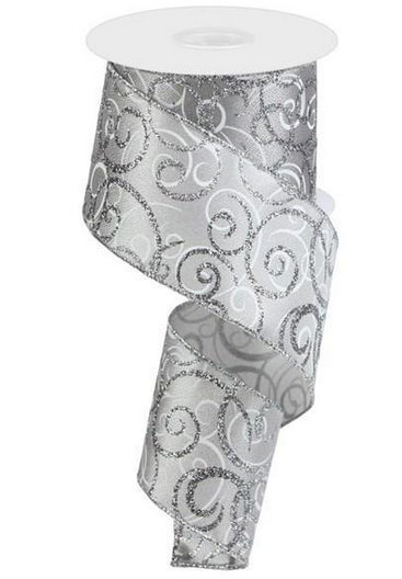 2.5'' x 10 YD Silver Swirl Wired Ribbon