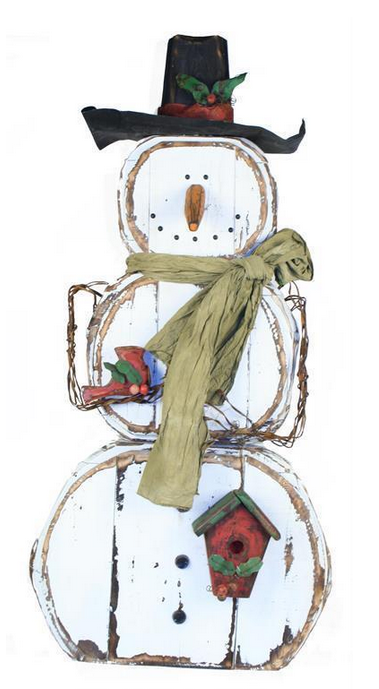 50" Distressed Wooden Snowman w/ Birdhouse