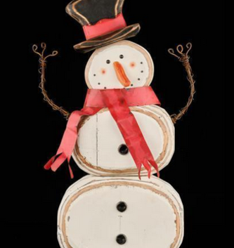31" Distressed Wooden Snowman w/ Red Scarf