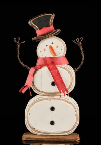 31" Distressed Wooden Snowman w/ Red Scarf