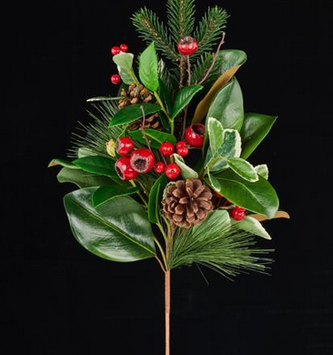 28" Magnolia Pine Holly Berry Spray