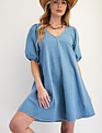Easel Puff Sleeve Washed Denim Dress By: Easel