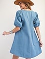 Easel Puff Sleeve Washed Denim Dress By: Easel