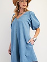 Easel Puff Sleeve Washed Denim Dress By: Easel