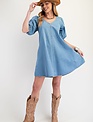 Easel Puff Sleeve Washed Denim Dress By: Easel
