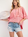 Easel Coral Mineral Washed Top By: Easel