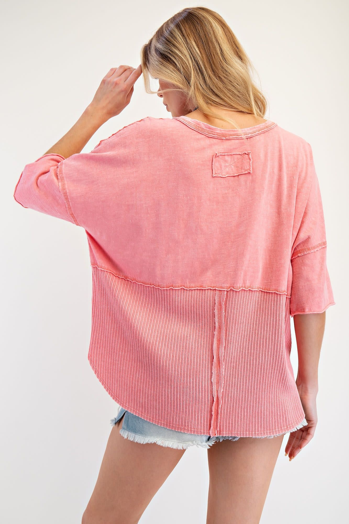 Easel Coral Mineral Washed Top By: Easel
