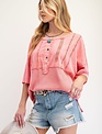 Easel Coral Mineral Washed Top By: Easel