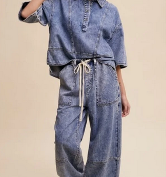 Listicle Drawstring Wide Leg Denim Pants By: Listicle