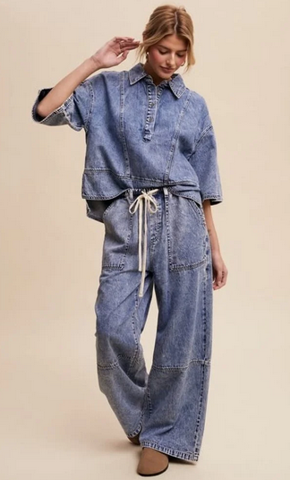 Listicle Drawstring Wide Leg Denim Pants By: Listicle