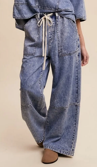 Listicle Drawstring Wide Leg Denim Pants By: Listicle