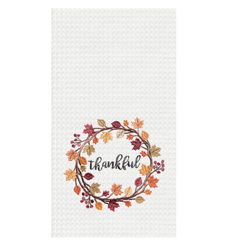 Embroidered Thankful Wreath Towel