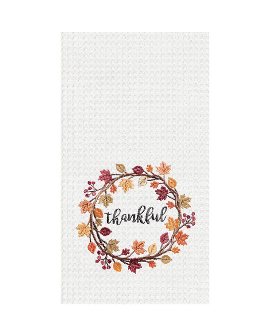 Embroidered Thankful Wreath Towel