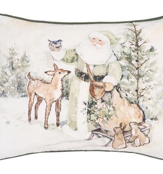 Rectangular Winter Santa in Forest Pillow