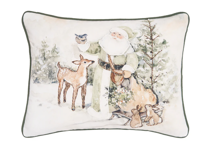 Rectangular Winter Santa in Forest Pillow