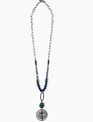 Blue Beaded Cross Pendant Necklace