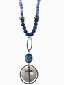 Blue Beaded Cross Pendant Necklace