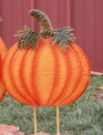 Metal Orange Pumpkin Yard Stake (2-Sizes)
