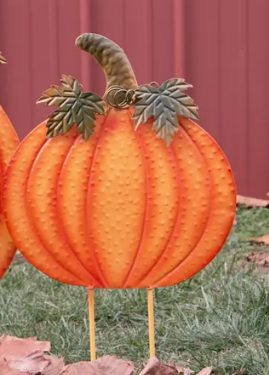 Metal Orange Pumpkin Yard Stake (2-Sizes)