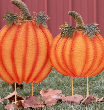 Metal Orange Pumpkin Yard Stake (2-Sizes)