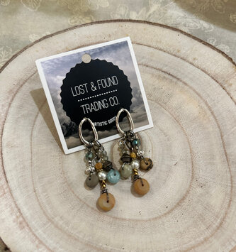 Beaded Dangle Oval Earrings