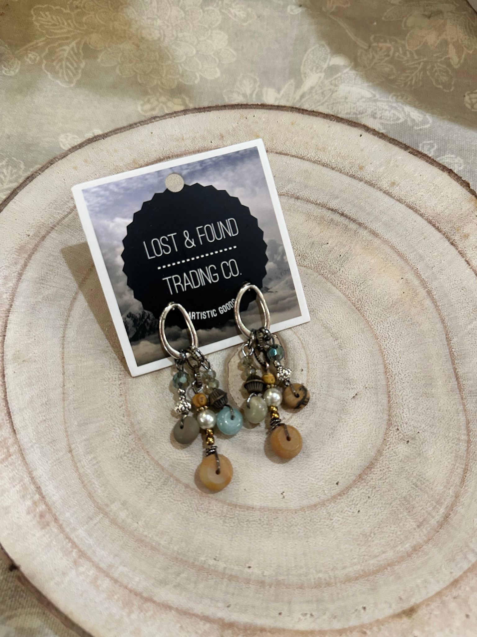 Beaded Dangle Oval Earrings