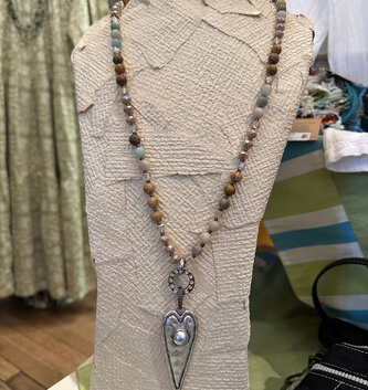 Long Beaded Heart Pendant