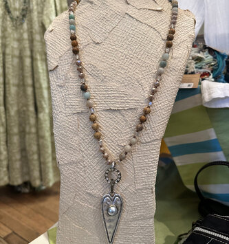 Long Beaded Heart Pendant