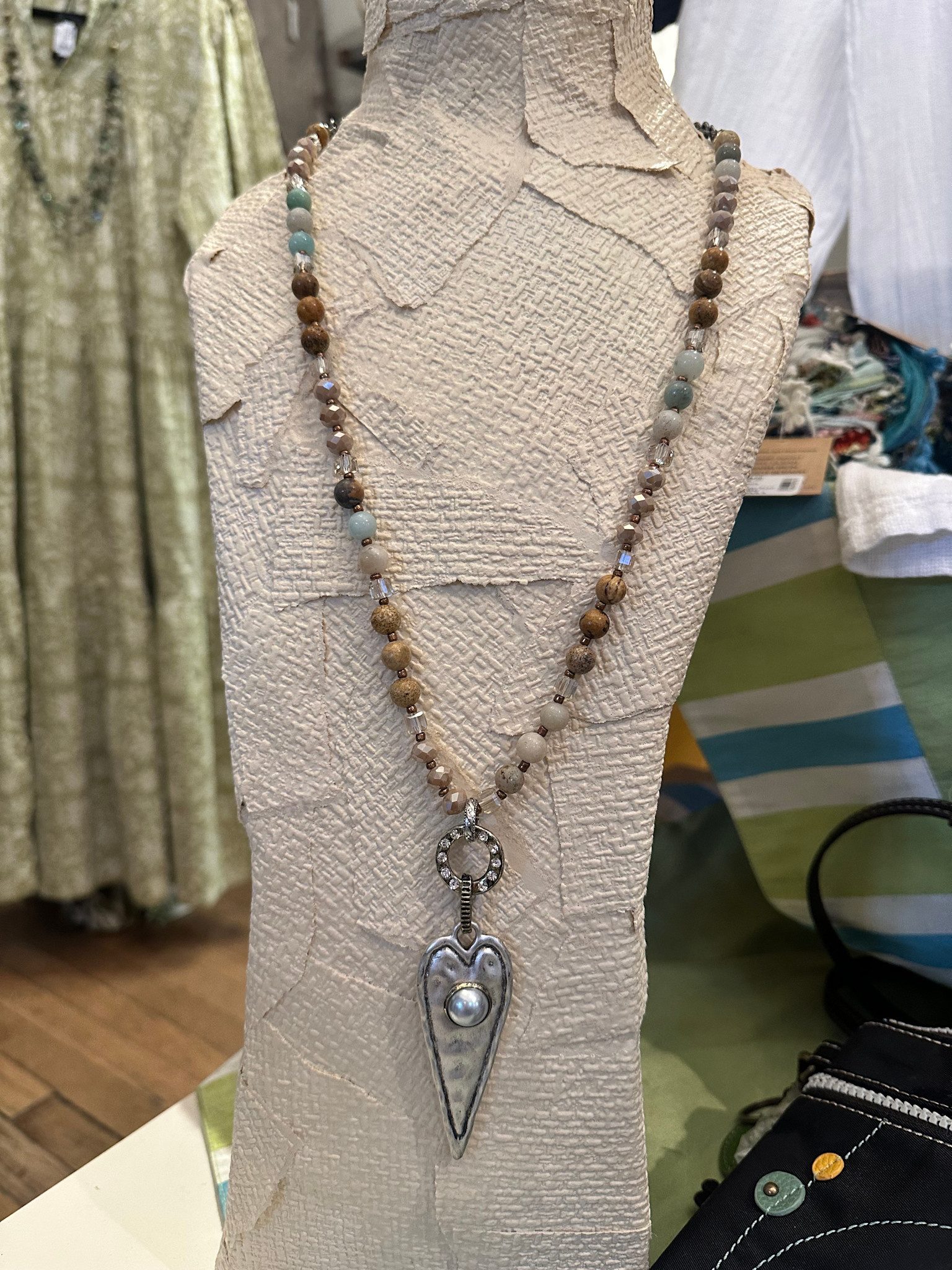 Long Beaded Heart Pendant