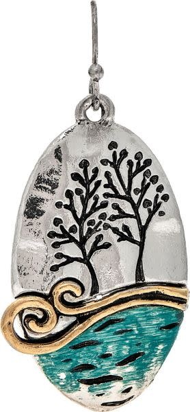 Engraved Landscape Oval Earrings