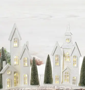 20.75'' Battery Operated Curved Shimmer Village (2-Styles) Tree's