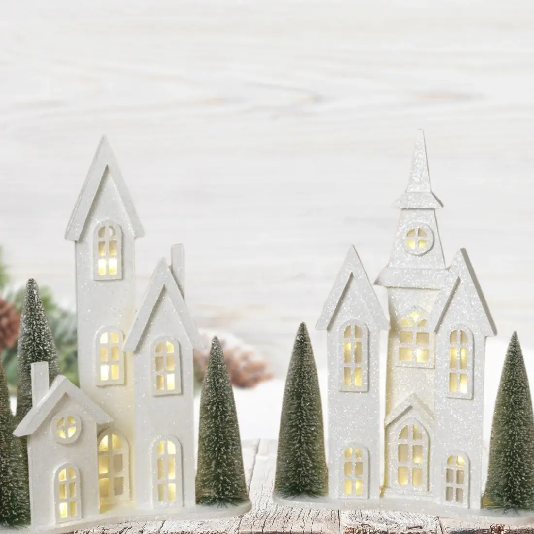 20.75'' Battery Operated Curved Shimmer Village Tree's
