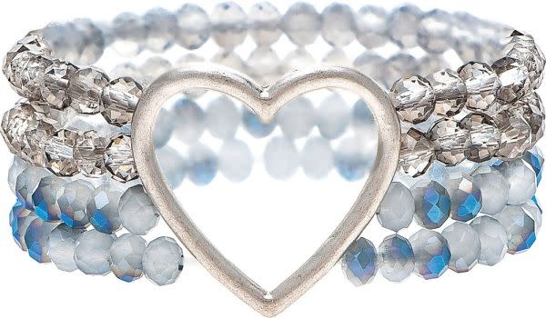 Blue Bead & Heart Bracelet Set