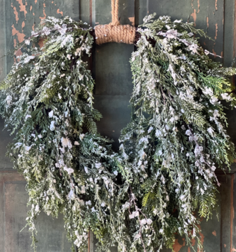 28'' Flocked Winter Foliage Hanging Wreath